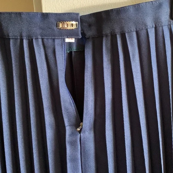 Pleated skirt is in navy blue color. - Picture 4 of 5